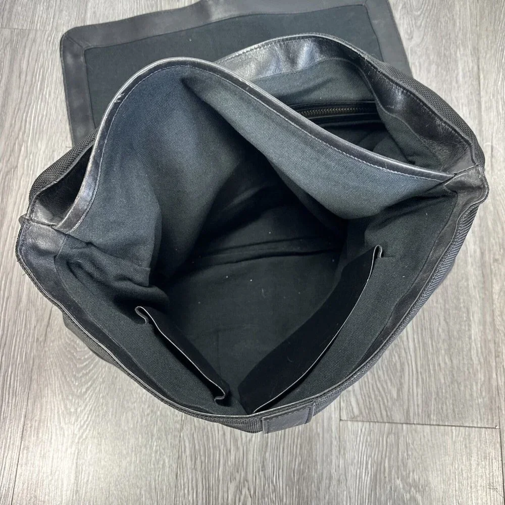 John Varvatos Black Leather Laptop Briefcase Shoulder Messenger Bag Stars READ
